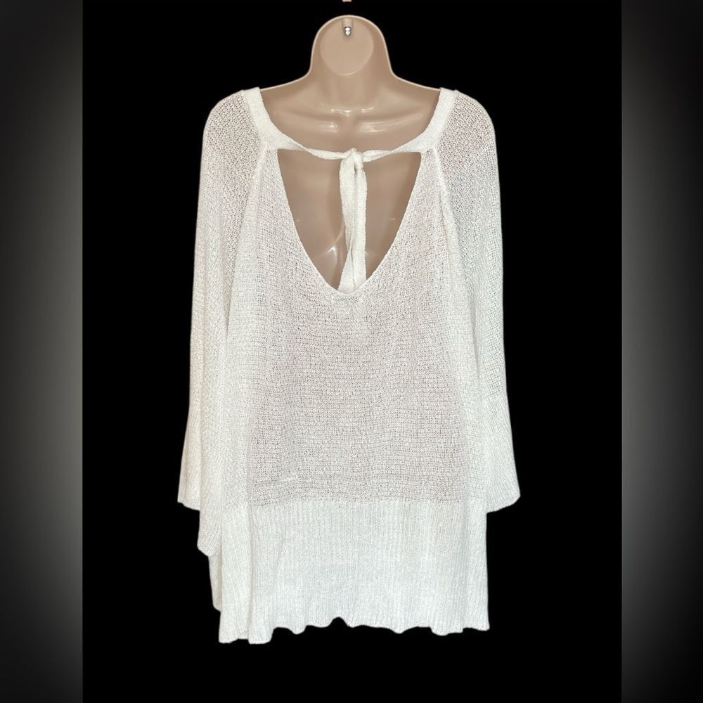 EST. 1946 Elegant White Knit Oversized Ties Back Bat Sleeves Poncho Top 26/28W - Picture 2 of 8